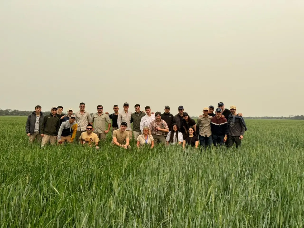 Estudiantes de Agronomía en un lote de trigo